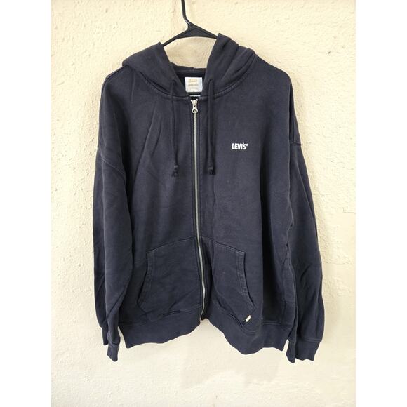 Levi's Mens Gold Tab Hoodie, Relaxed Fit, Full Zip, Black, Size Large Has Defect - Picture 1 of 14